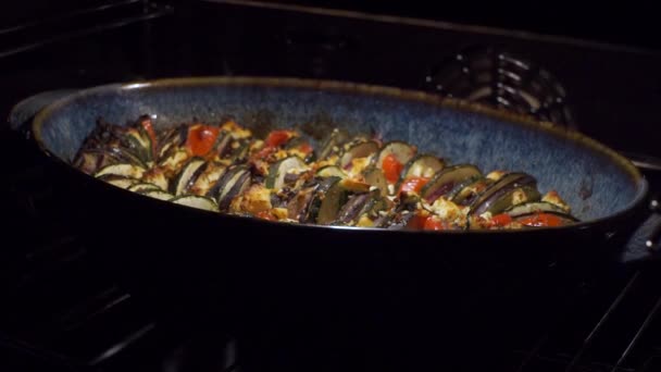 オーブンで食べるベジタリアン料理 — ストック動画