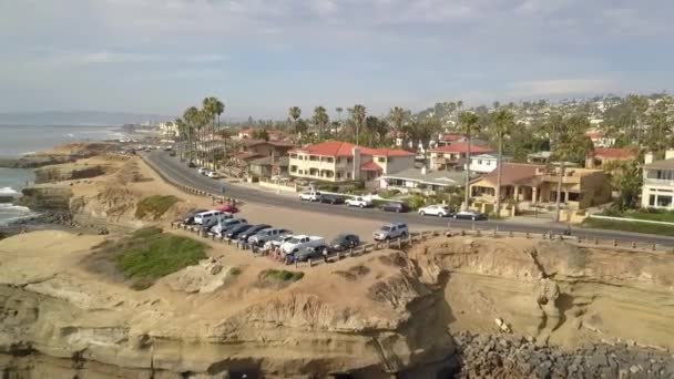 Parking Cliff Panorama Coast Wonderful Aerial View Flight Fly Backwards — 图库视频影像