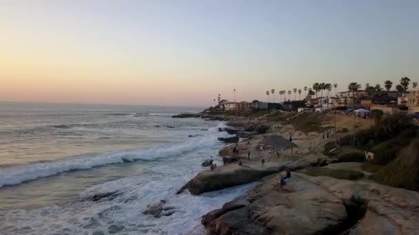 Slow Motion Rocky Coastline Background Palm Trees Beautiful Aerial View — Stockvideo