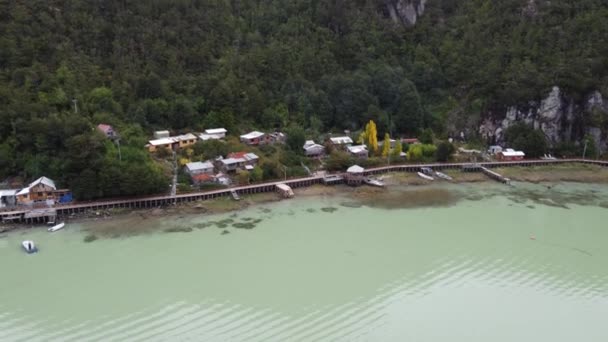Aerial View Caleta Tortel Village Patagonia Chile Drone Footage — Stockvideo