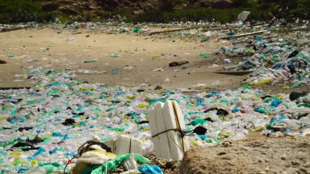 Static Shot Unused Plastic Bags Beach Sand Vietnam — Stock video