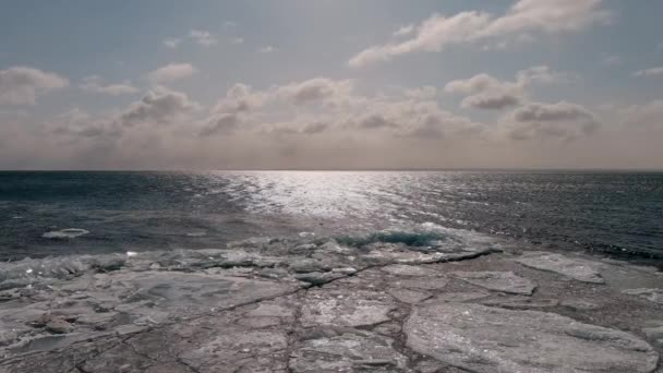 Floating Ice Sheets Vast Ocean Waters Duluth Minnesota Aerial — Stock videók