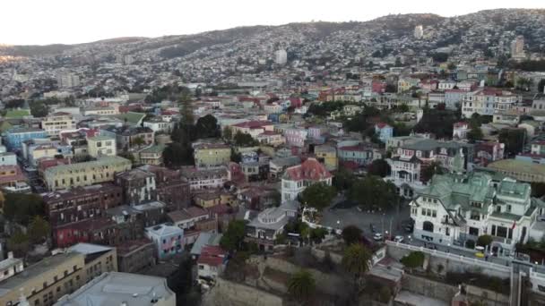 Top Aerial View Valparaiso Colorfull Houses Chile — Vídeos de Stock