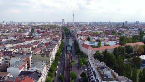 Overview Panoramic Television Tower Ends Streetcar Tram Perfect Aerial View — Stockvideo