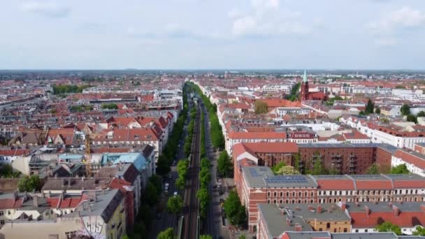 Panorama Elevated Railroad Track Trees Houses Street Fantastic Aerial View — Stock video