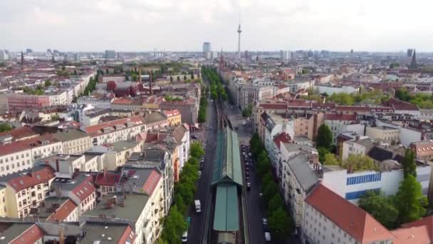 Start Tower Ends Elevated Train Subway Enters Picture Marvelous Aerial — Vídeo de Stock