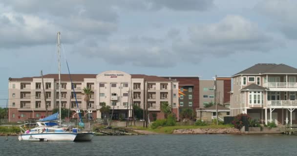 Aerial Affluent Lakefront Homes Galveston Texas — Vídeos de Stock