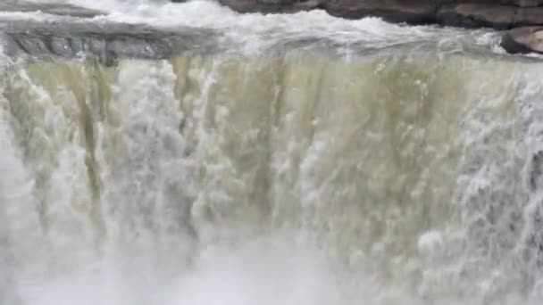 Water Rushing Waterfall Telephoto Shot — Stockvideo