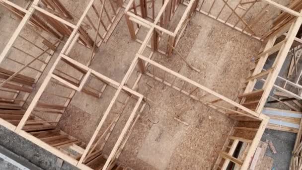 Aerial House Mid Construction Still Needs Roof — ストック動画
