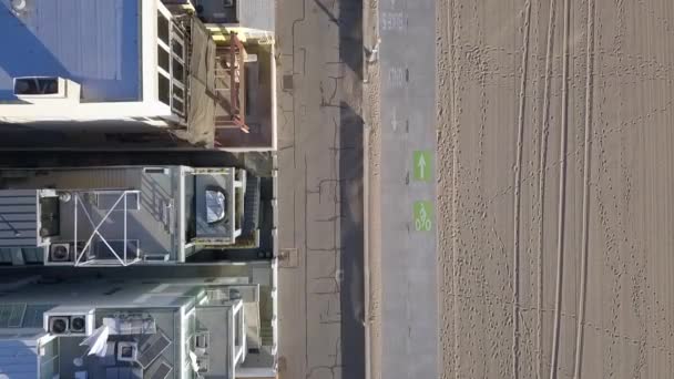 Covid Lockdown Empty Beach Footprints Traces Sand Beautiful Aerial View — Αρχείο Βίντεο