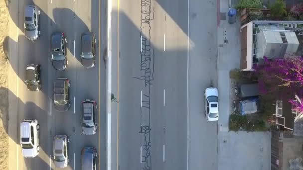 Cars Long Shadow Highway Bridge Breathtaking Aerial View Flight Bird — Vídeo de Stock