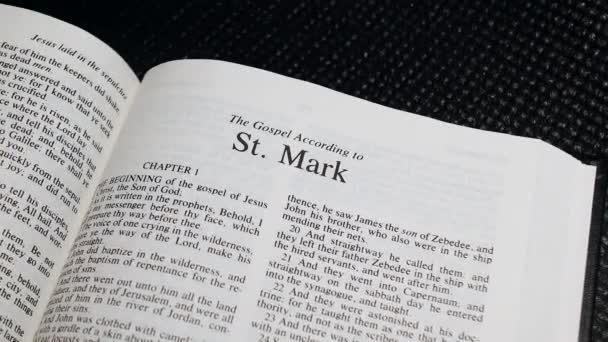 Close Shot Bible Page Turning Book Mark — Video Stock