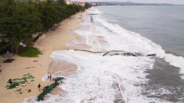 Coastal Erosion Caused Typhoon Beach Resort View People Clearing Some — Wideo stockowe