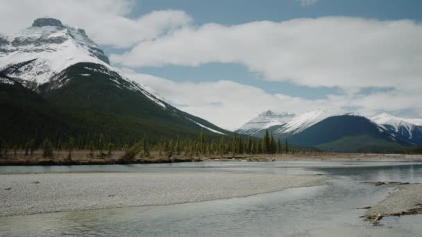 Stream Snow Capped Mountains Distance Canadian Rocky Mountains — Stockvideo