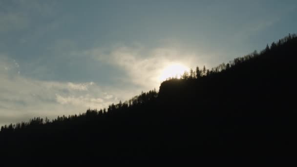 Setting Sun Forest Grown Mountain — Stockvideo