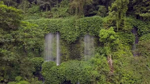 Slow Motion Waterfall Mountain Great Aerial View Flight Pull Back — Stok video