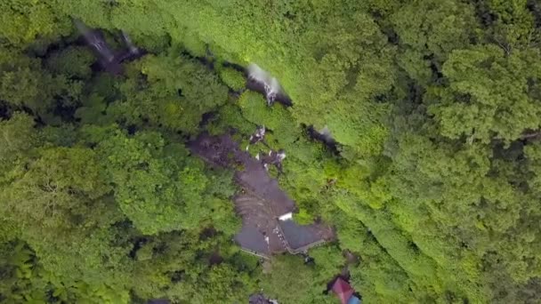 Καταρράκτες Πυκνή Ζούγκλα Πανέμορφη Εναέρια Άποψη Πτήση Πουλί Eye View — Αρχείο Βίντεο