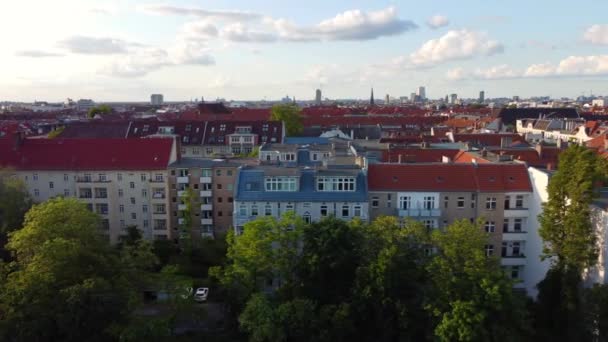 Apartment Houses Small Side Street Dramatic Aerial View Flight Slider — Stok video