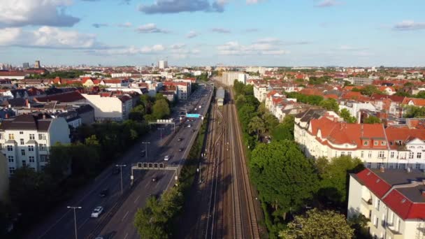 Normal Working Traffic Morning Berlin Unbelievable Aerial View Flight Sinking — 图库视频影像