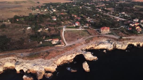 Drone Top Aerial View Waves Splash Rocky Seashore Background Flight — Vídeos de Stock