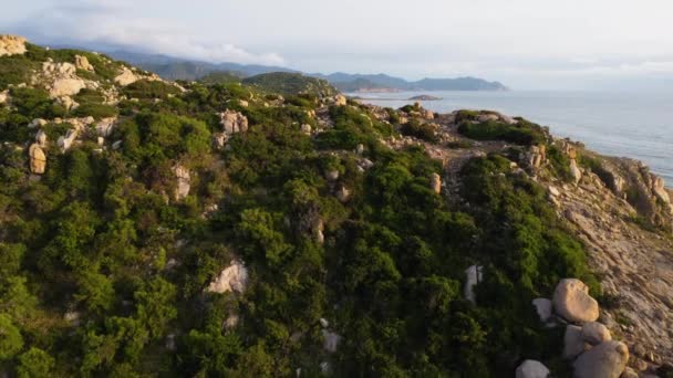 Aerial Rising Revealing Beautiful Landscape Ninh Thuan Coastline Vietnam — ストック動画