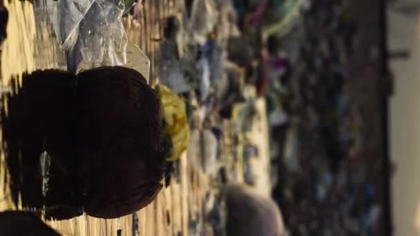 Close Plastic Trash Waste Polluted River Small Ripple Golden Hours — Stok video