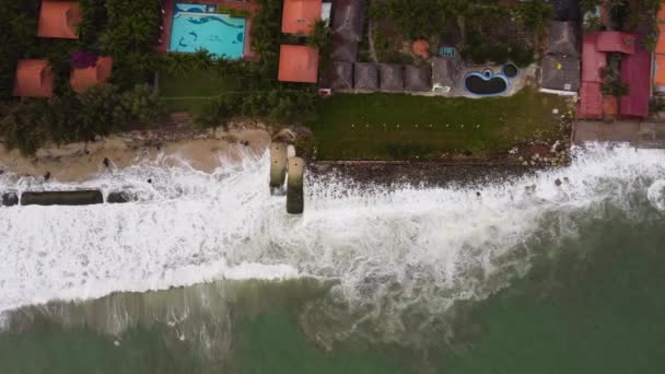 Birdseye Aerial Dolly Right Shot Sea Invaded Vietnamese Beach — Stock Video