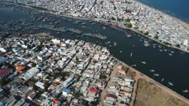 Aerial View Vietnam Fisherman Town Phan Cua Rural Village Boat — Αρχείο Βίντεο