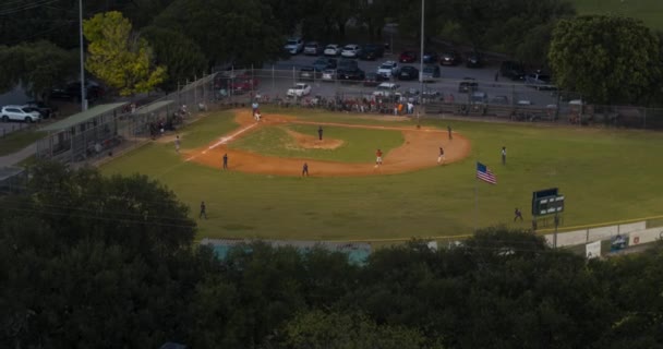 Drone View Little League Baseball Game Night — Stockvideo