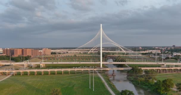 Drone View Margaret Hunt Hill Bridge Dallas Texas — Video Stock