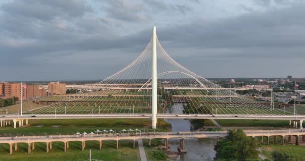 Drone View Margaret Hunt Hill Bridge Dallas Texas — Video Stock