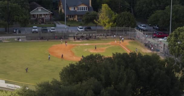 Drone View Little League Baseball Game Night — Vídeo de stock