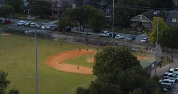 Drone View Little League Baseball Game Night — Vídeo de Stock