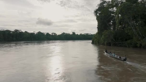 Aerial Shot Boat Sailing River Amazon River Tourist Boat Sailing — Video