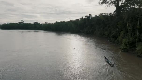 Foto Aérea Día Soleado Hermoso Barco Navegando Río Con Bosque — Vídeos de Stock