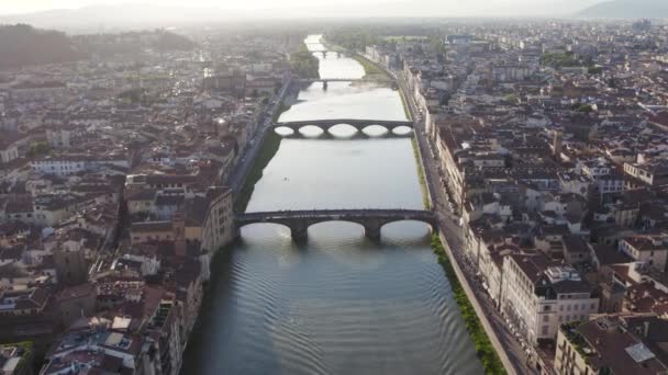 Arch Bridge Arno River City Florence Italy Aerial — ストック動画