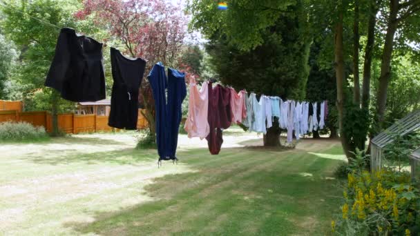 Clothes Hanging Laundry Washing Line Garden Summer — Stockvideo
