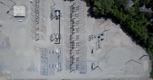 Aerial View High Voltage Electricity Supply Power Grid Station — Vídeos de Stock