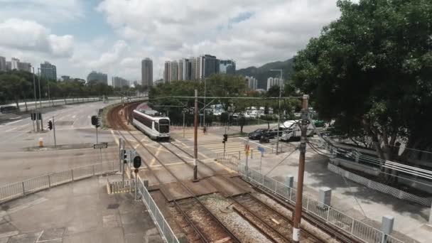 Veduta Aerea Del Treno Leggero Sistema Ferroviario Leggero Gestito Mtr — Video Stock