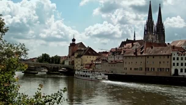 Kleines Schiff Auf Der Donau Deutschland — Stockvideo