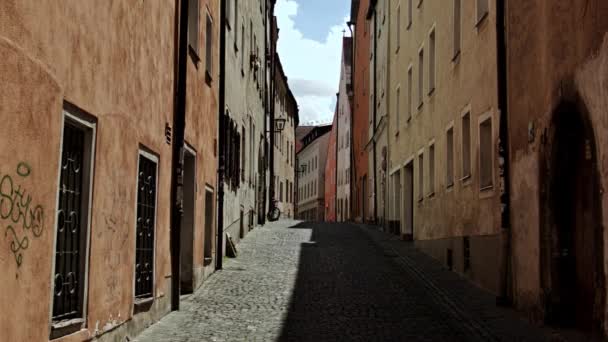 Old German Traditional Narrow Street Wide View — Stockvideo