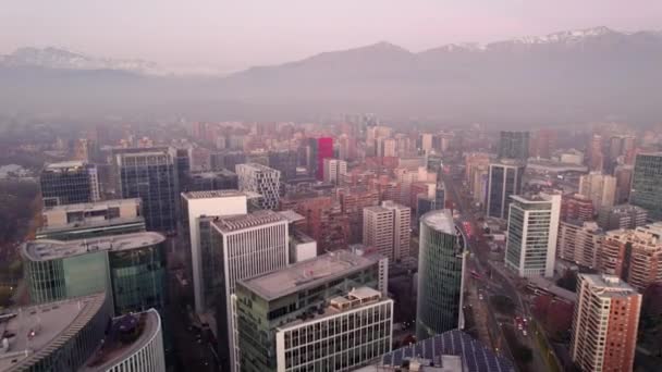 Pan Left Aerial View Buildings Municipality Las Condes Mountain Range – Stock-video