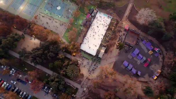 Spirálový Pohled Sportovní Hřiště Kluziště Kluziště Stromy Podzim Parque Araucano — Stock video