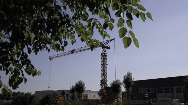 Industrial Construction Crane Lifting Heavy Objects Construction Crane Blue Sky — Stockvideo