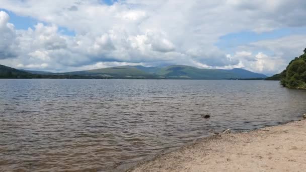 Beach Loch Lomond Lake Scotland Slightly Overcast Scottish Weather — Stockvideo