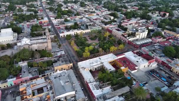 Aerial Drone Fly Valladolid City Yucatan Peninsula Mexican Tourism Pueblo — стокове відео