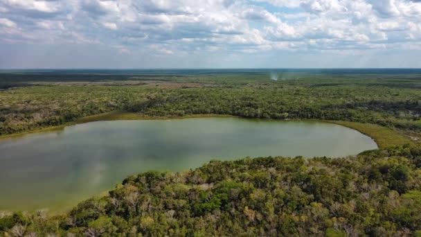 Lago Coba México Aerial Drone Arriba Ver Circular Antigua Península — Vídeos de Stock