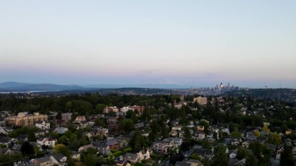 Pôr Sol Com Cidade Seattle Distância — Vídeo de Stock