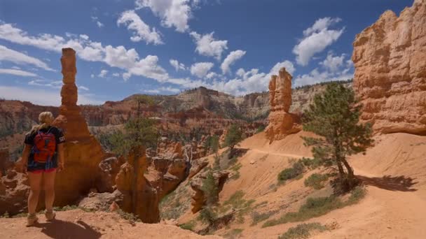 Gadis Remaja Berdiri Sudut Pandang Taman Nasional Bryce Canyon Utah — Stok Video