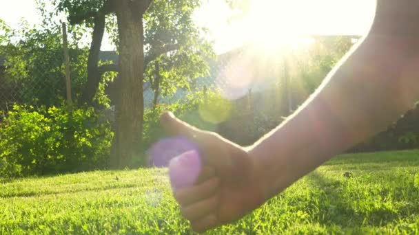 Close Male Hand Showing Thumbs Gesture Front Camera Representing Pleasant — Stok video